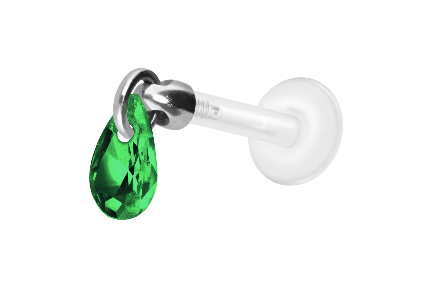 PTFE Labret Piercing mit Innengewinde + Titan-Aufsatz KRISTALLTROPFEN